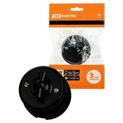 Выключатель поворотный проходной с ручкой (бантик) 10А черный «Виви» TDM Выключатель поворотный проходной с ручкой (бантик) 10А черный «Виви» TDM