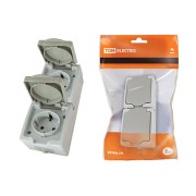 Розетка двойная 2П+З (вертикальная) открытой установки IP54 16А серая "Вуокса" TDM