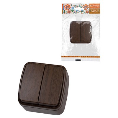 Выключатель 2-кл. открытой установки IP20 10А, венге "Дача" Народная Выключатель 2-кл. открытой установки IP20 10А, венге "Дача" Народная