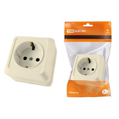 Розетка 2П+З открытой установки IP20 16А, сл. кость "Ладога" TDM Розетка 2П+З открытой установки IP20 16А, сл. кость "Ладога" TDM