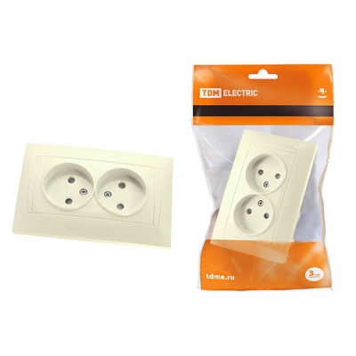 Розетка двойная 2П 10А 250В с защ. шт. сл. кость "Лама" TDM Розетка двойная 2П 10А 250В с защ. шт. сл. кость "Лама" TDM