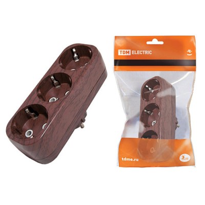 Блок на 3 гнезда 2П б/з плоский 6А 250B "Эко" (бук) TDM Блок на 3 гнезда 2П б/з плоский 6А 250B "Эко" (бук) TDM