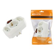 Блок на 3 гнезда с выключателем с индикацией: 1x2П+3 16А+2х2П 2,5А под плоскую вилку 250B белый TDM