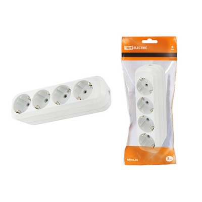 Колодка розеточная 4 гнезда 2П+3 16А 250В белая TDM Колодка розеточная 4 гнезда 2П+3 16А 250В белая TDM