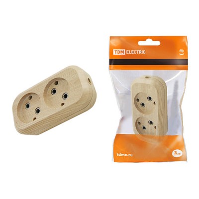 Колодка розеточная 2 гнезда 2П б/з 10А 250В "Эко" (сосна) TDM Колодка розеточная 2 гнезда 2П б/з 10А 250В "Эко" (сосна) TDM