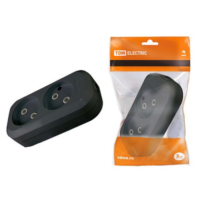 Колодка розеточная 2 гнезда 2П б/з 10А 250В черная TDM Колодка розеточная 2 гнезда 2П б/з 10А 250В черная TDM