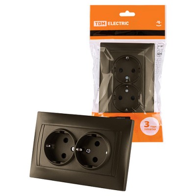 Розетка двойная 2П+З 16А 250В с защ. шт. бронза "Лама" TDM Розетка двойная 2П+З 16А 250В с защ. шт. бронза "Лама" TDM