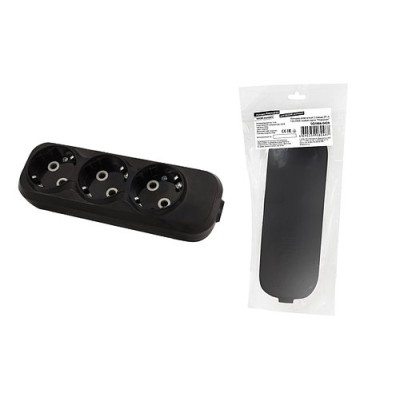 Колодка розеточная 3 гнезда 2П+3 16А 250В черная серии "Народная" Колодка розеточная 3 гнезда 2П+3 16А 250В черная серии "Народная"