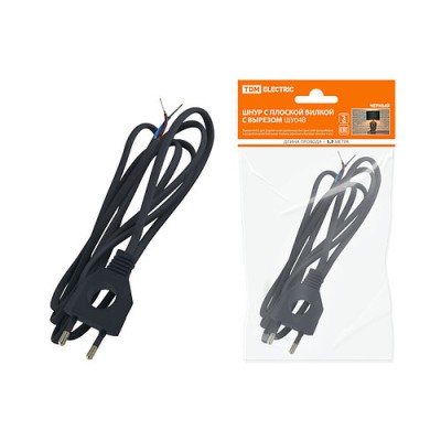 Шнур с плоской вилкой с вырезом ШУ04 ШВВП 2х0,75мм2 1,7 м. черный TDM Шнур с плоской вилкой с вырезом ШУ04 ШВВП 2х0,75мм2 1,7 м. черный TDM