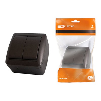 Выключатель 2-кл. открытой установки IP44 10А шоколад "Селигер" TDM Выключатель 2-кл. открытой установки IP44 10А шоколад "Селигер" TDM