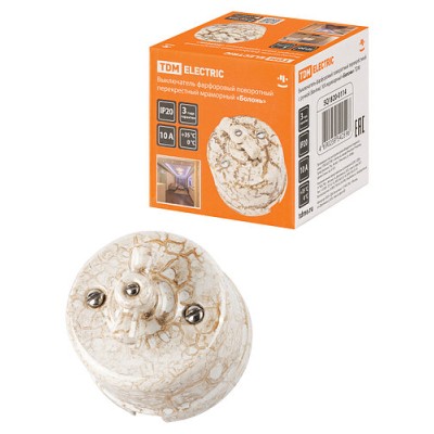 Выключатель фарфоровый поворотный перекрёстный с ручкой (бантик) 10А мраморный «Болонь» TDM Выключатель фарфоровый поворотный перекрёстный с ручкой (бантик) 10А мраморный «Болонь» TDM