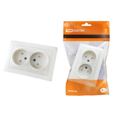 Розетка двойная 2П с защ. шт. 10А 250В белая "Таймыр" TDM Розетка двойная 2П с защ. шт. 10А 250В белая "Таймыр" TDM