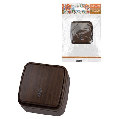 Переключатель на 2 направления 1-кл. открытой установки IP20 10А, венге "Дача" Народная Переключатель на 2 направления 1-кл. открытой установки IP20 10А, венге "Дача" Народная