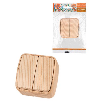 Выключатель 2-кл. открытой установки IP20 10А, сосна "Дача" Народная Выключатель 2-кл. открытой установки IP20 10А, сосна "Дача" Народная