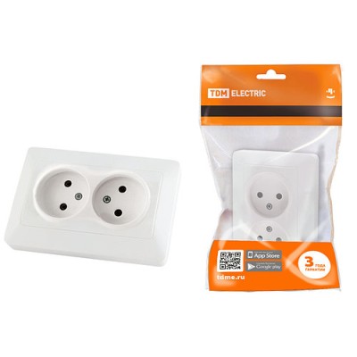 Розетка двойная 2П 10А 250В белая "Ильмень" TDM Розетка двойная 2П 10А 250В белая "Ильмень" TDM