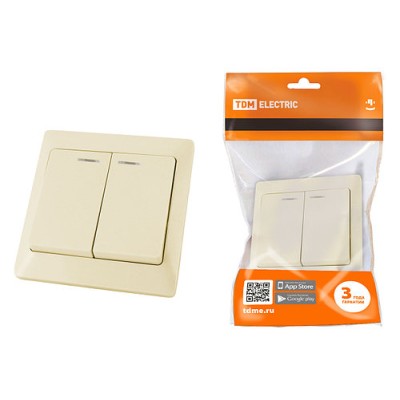 Выключатель 2 кл. с подсветкой 10А сл. кость "Ильмень" TDM Выключатель 2 кл. с подсветкой 10А сл. кость "Ильмень" TDM