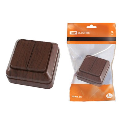 Выключатель 2-кл. открытой установки IP20 10А, бук "Ладога" TDM Выключатель 2-кл. открытой установки IP20 10А, бук "Ладога" TDM