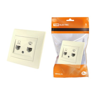 Розетка телефонная RJ11 + компьютерная RJ45 сл. кость "Лама" TDM Розетка телефонная RJ11 + компьютерная RJ45 сл. кость "Лама" TDM
