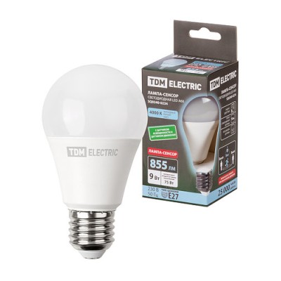 Лампа светодиодная А60-9 Вт-230 В-4000 К-E27 "СЕНСОР" TDM Лампа светодиодная А60-9 Вт-230 В-4000 К-E27 "СЕНСОР" TDM