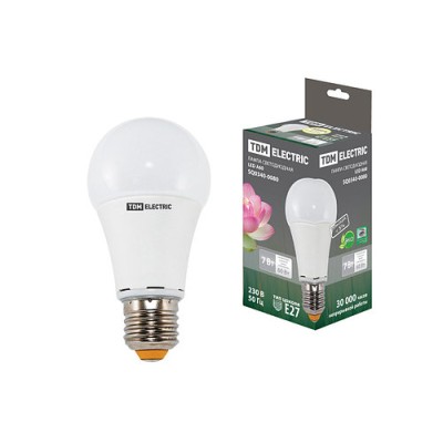 Лампа светодиодная А60 - 7 Вт-220 В -3000 К–E27 TDM Лампа светодиодная А60 - 7 Вт-220 В -3000 К–E27 TDM