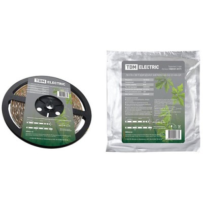 Лента светодиодная SMD5050-60-54-12-144-GR 60LED/м, IP54, 12В, 14,4Вт, зеленый, (У) TDM Лента светодиодная SMD5050-60-54-12-144-GR 60LED/м, IP54, 12В, 14,4Вт, зеленый, (У) TDM