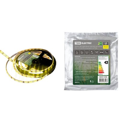 Лента светодиодная SMD2835-60 LED/м-IP20-12 В-4,8 Вт/м-желтый (5 м) TDM Лента светодиодная SMD2835-60 LED/м-IP20-12 В-4,8 Вт/м-желтый (5 м) TDM