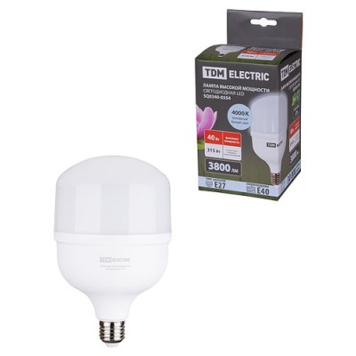Лампа светодиодная T 40 Вт, 230 В, 4000 К, E27 (120x190 мм) TDM Лампа светодиодная T 40 Вт, 230 В, 4000 К, E27 (120x190 мм) TDM