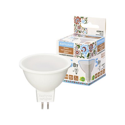 Лампа светодиодная MR16-5 Вт-230 В-6500 К–GU5,3 Народная Лампа светодиодная MR16-5 Вт-230 В-6500 К–GU5,3 Народная