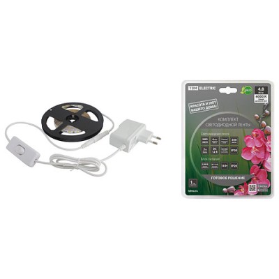 Комплект светодиодной ленты SMD2835-60 LED/м-12 В-4,8 Вт/м-IP20-6000 К (3 м), 18 Вт TDM Комплект светодиодной ленты SMD2835-60 LED/м-12 В-4,8 Вт/м-IP20-6000 К (3 м), 18 Вт TDM
