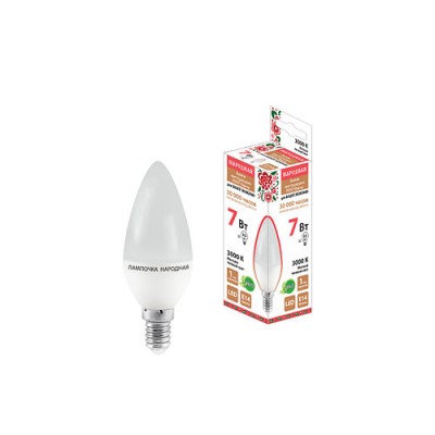 Лампа светодиодная FС37-7 Вт-230 В -3000 К–E14 Народная Лампа светодиодная FС37-7 Вт-230 В -3000 К–E14 Народная