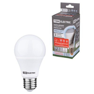 Лампа светодиодная А60 - 10 Вт-230 В -4000 К–E27 "Лампа-ДИММЕР" TDM Лампа светодиодная А60 - 10 Вт-230 В -4000 К–E27 "Лампа-ДИММЕР" TDM