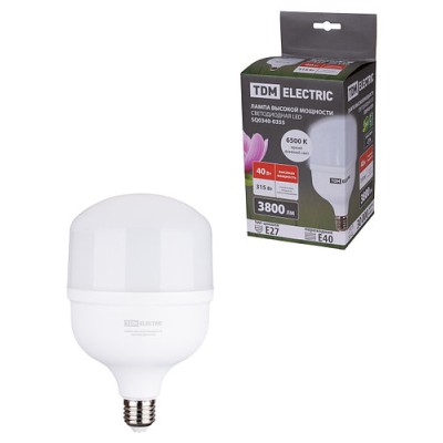 Лампа светодиодная T 40 Вт, 230 В, 6500 К, E27 (120x190 мм) TDM Лампа светодиодная T 40 Вт, 230 В, 6500 К, E27 (120x190 мм) TDM