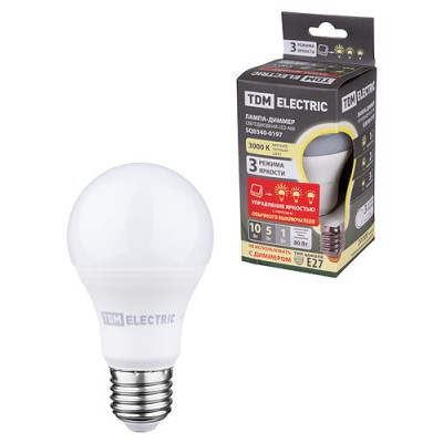 Лампа светодиодная А60 - 10 Вт-230 В -3000 К–E27 "Лампа-ДИММЕР" TDM Лампа светодиодная А60 - 10 Вт-230 В -3000 К–E27 "Лампа-ДИММЕР" TDM