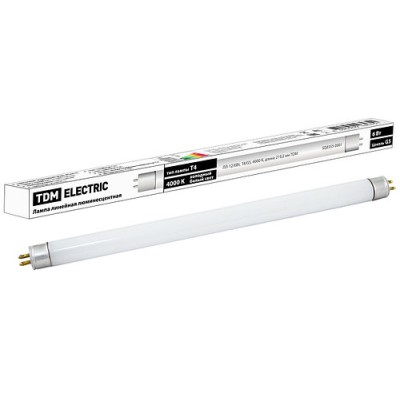 Лампа люминесцентная линейная двухцокольная ЛЛ-12/6Вт, T4/G5, 4000 К, длина 219,2мм TDM Лампа люминесцентная линейная двухцокольная ЛЛ-12/6Вт, T4/G5, 4000 К, длина 219,2мм TDM