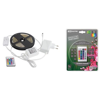 Комплект светодиодной ленты SMD5050-30 LED/м-12 В-7,2 Вт/м-IP20-RGB (3 м), 18 Вт, IR-контроллер TDM Комплект светодиодной ленты SMD5050-30 LED/м-12 В-7,2 Вт/м-IP20-RGB (3 м), 18 Вт, IR-контроллер TDM