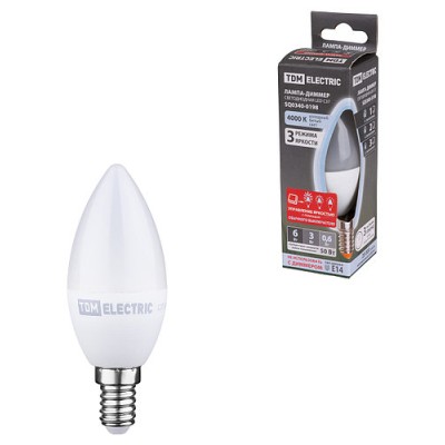 Лампа светодиодная С37-6 Вт-230 В-4000 К–E14 "Лампа-ДИММЕР" TDM Лампа светодиодная С37-6 Вт-230 В-4000 К–E14 "Лампа-ДИММЕР" TDM