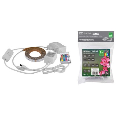Комплект светодиодной ленты SMD5050-30 LED/м-12 В-7,2 Вт/м-IP20-RGB (1 м), 12 Вт, IR-контроллер TDM Комплект светодиодной ленты SMD5050-30 LED/м-12 В-7,2 Вт/м-IP20-RGB (1 м), 12 Вт, IR-контроллер TDM