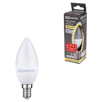 Лампа светодиодная С37-6 Вт-230 В-3000 К–E14 "Лампа-ДИММЕР" TDM Лампа светодиодная С37-6 Вт-230 В-3000 К–E14 "Лампа-ДИММЕР" TDM