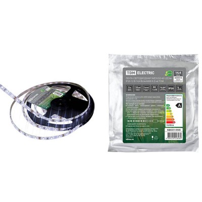 Лента светодиодная SMD5050-60-20-12-144-6000 60LED/м, IP20, 12В, 14,4Вт, (У) 6000К, TDM Лента светодиодная SMD5050-60-20-12-144-6000 60LED/м, IP20, 12В, 14,4Вт, (У) 6000К, TDM