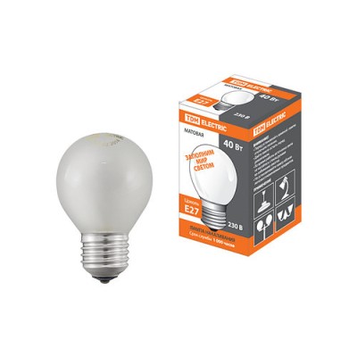 Лампа накаливания "Шар матовый" 40 Вт-230 В-Е27 TDM Лампа накаливания "Шар матовый" 40 Вт-230 В-Е27 TDM