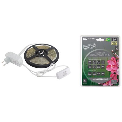 Комплект светодиодной ленты SMD2835-60 LED/м-12 В-4,8 Вт/м-IP20-3000 К (5 м), 24 Вт TDM Комплект светодиодной ленты SMD2835-60 LED/м-12 В-4,8 Вт/м-IP20-3000 К (5 м), 24 Вт TDM