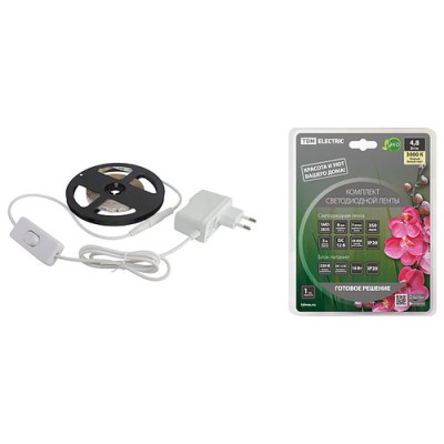 Комплект светодиодной ленты SMD2835-60 LED/м-12 В-4,8 Вт/м-IP20-3000 К (3 м), 18 Вт TDM Комплект светодиодной ленты SMD2835-60 LED/м-12 В-4,8 Вт/м-IP20-3000 К (3 м), 18 Вт TDM