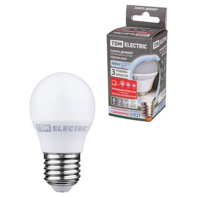 Лампа светодиодная FG45-6 Вт-230 В-4000 К–E27 "Лампа-ДИММЕР" TDM Лампа светодиодная FG45-6 Вт-230 В-4000 К–E27 "Лампа-ДИММЕР" TDM