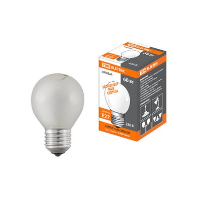 Лампа накаливания "Шар матовый" 60 Вт-230 В-Е27 TDM Лампа накаливания "Шар матовый" 60 Вт-230 В-Е27 TDM
