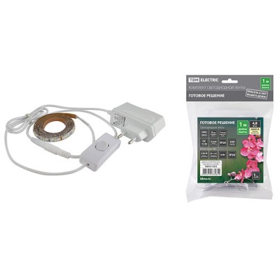Комплект светодиодной ленты SMD2835-60 LED/м-12 В-4,8 Вт/м-IP20-3000 К (1 м), 6 Вт TDM Комплект светодиодной ленты SMD2835-60 LED/м-12 В-4,8 Вт/м-IP20-3000 К (1 м), 6 Вт TDM