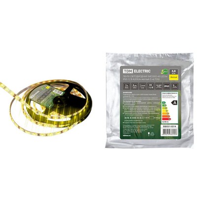 Лента светодиодная SMD2835-60 LED/м-IP65-12 В-4,8 Вт/м-желтый (5 м) TDM Лента светодиодная SMD2835-60 LED/м-IP65-12 В-4,8 Вт/м-желтый (5 м) TDM