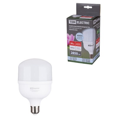 Лампа светодиодная T 30 Вт, 230 В, 4000 К, E27 (100x165 мм) TDM Лампа светодиодная T 30 Вт, 230 В, 4000 К, E27 (100x165 мм) TDM