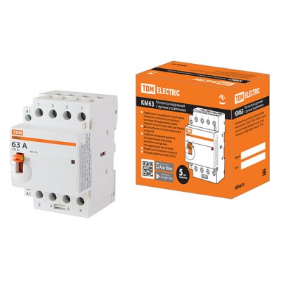 Контактор модульный с ручным управлением КМ63/4-63 4НО 230В АС TDM Контактор модульный с ручным управлением КМ63/4-63 4НО 230В АС TDM
