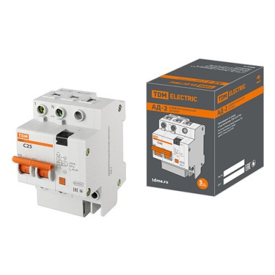 Дифференциальный автомат АД-2 2Р, C25, 30 мА, 4,5 кА, тип АС, TDM Дифференциальный автомат АД-2 2Р, C25, 30 мА, 4,5 кА, тип АС, TDM