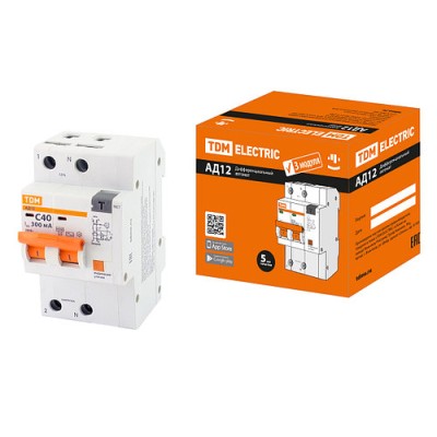 Диф. автомат АД12 2P, C40, 300 мА, 4,5 кА, тип АС, 3 мод, TDM Диф. автомат АД12 2P, C40, 300 мА, 4,5 кА, тип АС, 3 мод, TDM